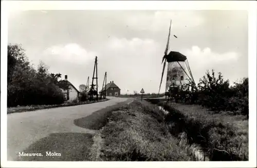 Ak Meeuwen Nordbrabant, Straßenpartie, Windmühle