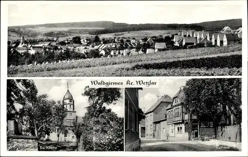 Ak Waldgirmes Lahnau in Hessen, Gesamtansicht, Ev. Kirche, Rathaus