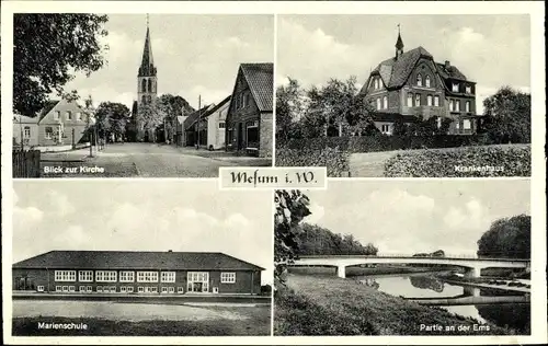 Ak Mesum Rheine in Westfalen, Krankenhaus, Marineschule, Kirche, Emspartie