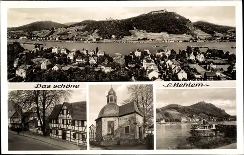 Ak Mehlem Bad Godesberg Bonn am Rhein, Gesamtansicht, Kirche, Salondampfer