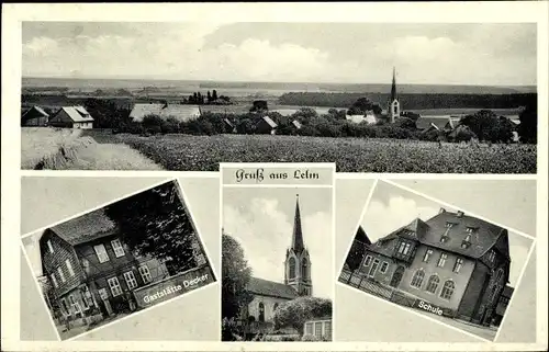 Ak Lelm Königslutter an der Elm, Panorama, Gasthaus Decker, Kirche, Schule