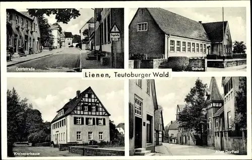 Ak Lienen im Tecklenburger Land, Dorfstraße, Schule, Sparkasse, Straßenpartie