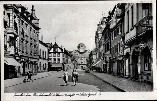 Ak Zweibrücken in der Pfalz, Fruchtmarkt, Lammstraße, Ludwigsschule