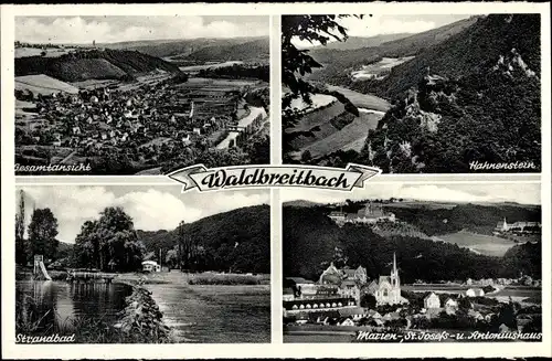 Ak Waldbreitbach an der Wied, St. Marien-, St. Josefs- u. Antoniushaus, Hahnenstein, Strandbad, Ort