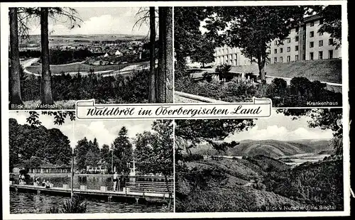 Ak Waldbröl im Oberbergischen Land, Teilansicht, Krankenhaus, Strandbad, Landschaft