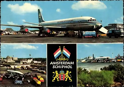 Ak Schiphol Amsterdam Nordholland Niederlande, Flughafen, Passagierflugzeuge, KLM