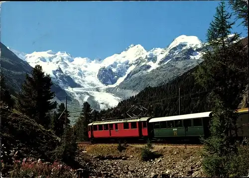 Ak Rhätische Bahn bei Montebello mit Berninagruppe, Morteratschgletscher