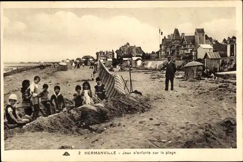 Ak Hermanville Calvados, Jeux d'enfants sur la plage