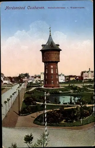 Ak Nordseebad Cuxhaven, Wasserturm, Bahnhofstraße