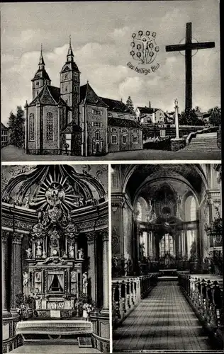 Ak Walldürn im Odenwald, Blutsaltar der Wallfahrtskirche, Aussen- und Innenansicht