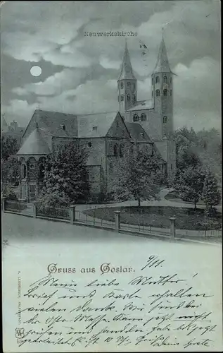 Mondschein Ak Goslar am Harz, Neuwerkskirche, Nacht