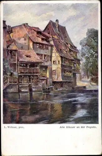 Künstler Ak Wöhner, L., Nürnberg in Mittelfranken, alte Häuser an der Pegnitz
