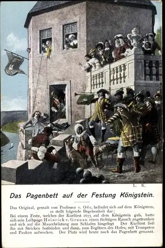 Künstler Ak Oer, Prof. v., Königstein an der Elbe Sächsische Schweiz, Das Pagenbett auf der Festung