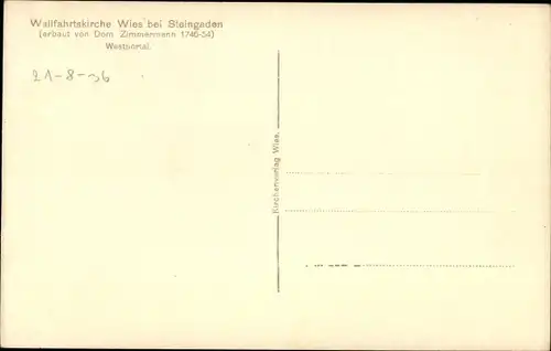 Ak Wies Steingaden in Oberbayern, Wallfahrtskirche, Wieskirche, Westportal