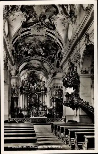 Ak Amorbach im Odenwald Unterfranken, Inneres der Abteikirche