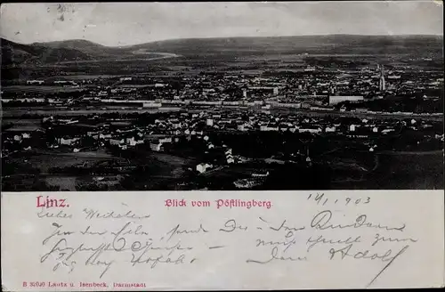 Ak Linz an der Donau Oberösterreich, Blick vom Pöstlingberg