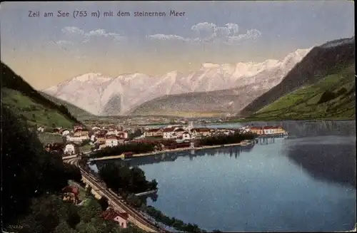 Ak Zell am See in Salzburg, Gesamtansicht, Steinernes Meer