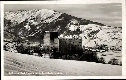 Ak Kaprun in Salzburg, Schloss gegen Schmiedingerkees, Winter