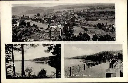 Ak Marienheide im Bergischen Land, Luftbild vom Ort, Lingese Talsperre, Brucher Talsperre