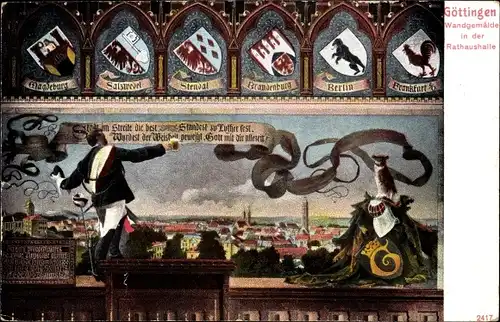 Ak Göttingen in Niedersachsen, Wandgemälde Rathaushalle