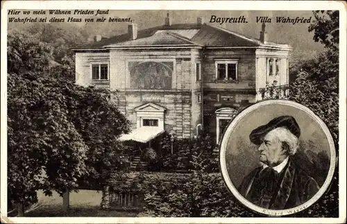 Ak Bayreuth in Oberfranken, Villa Wahnfried, Portrait von Richard Wagner