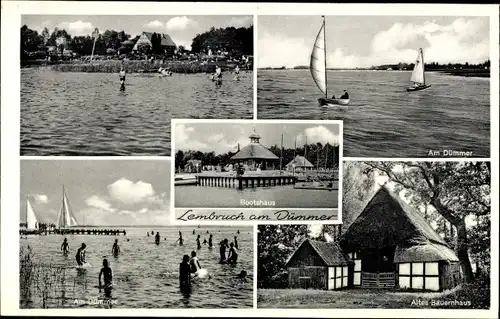 Ak Lembruch in Niedersachsen, Altes Bauernhaus, Strandpartie, Am Dümmer, Segelboote, Bootshaus