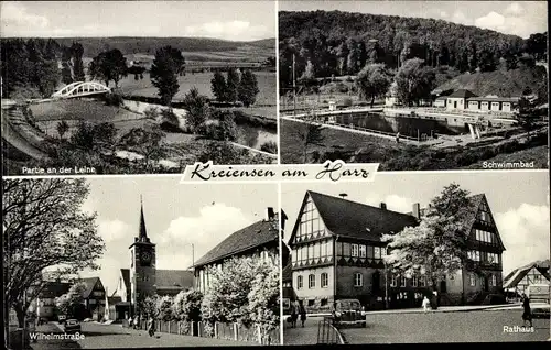 Ak Kreiensen Einbeck, Leinepartie, Schwimmbad, Rathaus, Wilhelmstraße