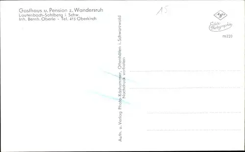 Ak Lautenbach im Renchtal Schwarzwald, Sohlberg, Gasthaus z. Wandersruh