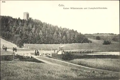 Ak Eutin in Ostholstein, Kaiser Wilhelm Turm und Dampferschiffbrücke