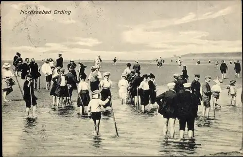 Ak Nordseebad Sankt Peter Ording, Badegäste beim Wassertreten