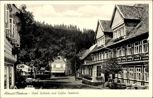 Ak Altenau Clausthal Zellerfeld im Oberharz, Hotel Rathaus und Café Parkhaus