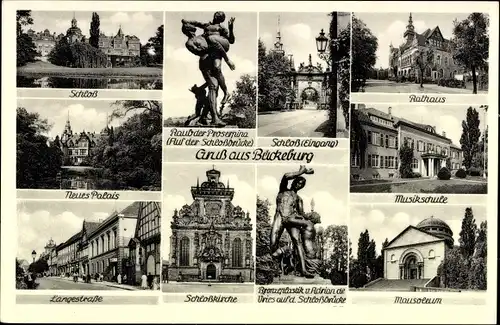 Ak Bückeburg, Schloß, Musikhalle, Mausoleum, Kirche
