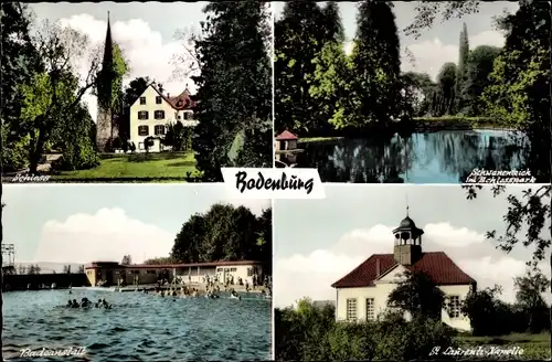 Ak Bodenburg Bad Salzdetfurth Niedersachsen, Schloss, Schwanenteich, Freibad, St. Laurenti Kapelle