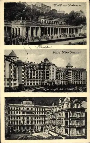 Ak Karlovy Vary Karlsbad Stadt, Hotel Imperial, Mühlbrunn-Kolonnade