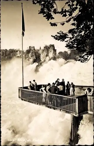 Ak Schlösschen Wörth Kanton Schaffhausen Schweiz, Aussichtsterrasse am Rheinfall, Hotel Schlösschen