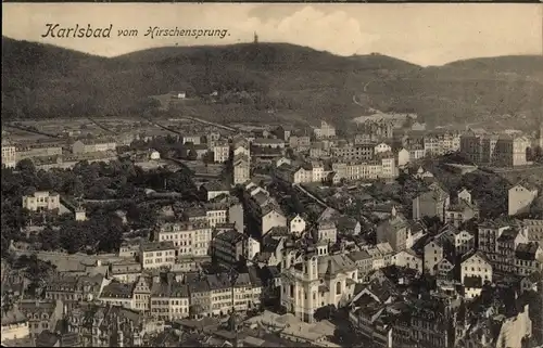 Ak Karlovy Vary Karlsbad Stadt, Stadt vom Hirschensprung gesehen