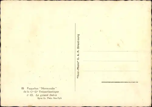Ak Paquebot Normandie, Le grand Salon, French Line, CGT