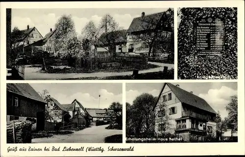 Ak Maisenbach Zainen Bad Liebenzell im Schwarzwald, Erholungsheim Haus Bethel, Kriegerdenkmal, Ort
