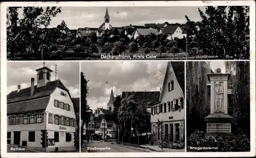 Ak Deckenpfronn in Baden Württemberg, Teilansicht, Rathaus, Straßenpartie, Kriegerdenkmal