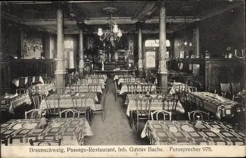 Ak Braunschweig in Niedersachsen, Passage Restaurant, Inh. Gustav Bache