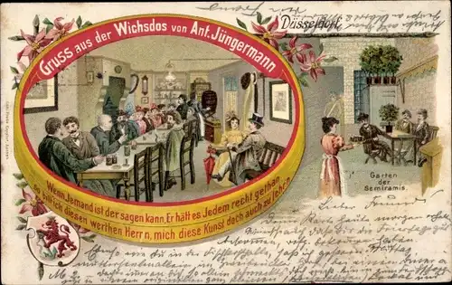 Litho Düsseldorf am Rhein, Historische Gaststätte Wichsdos, Inh. Max Jüngermann