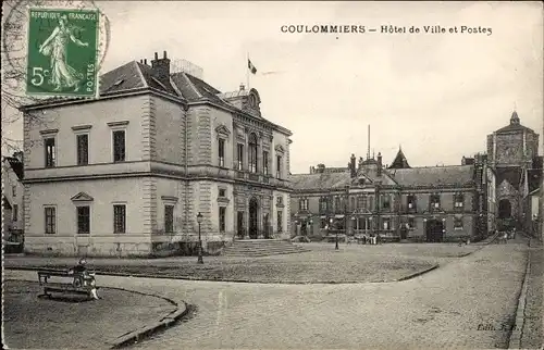 Ak Coulommiers Seine et Marne, Hotel de Ville et Postes