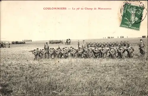 Ak Coulommiers Seine et Marne, Le 76e au Champ de Manoeuvres