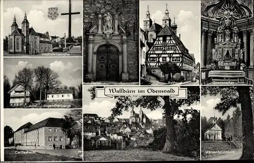 Ak Walldürn im Odenwald, Kirchen, Rathaus, Märzenbrünnlein, Jugendherberge, Caritasheim