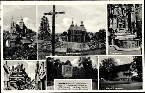 Ak Walldürn im Odenwald, Kirche, Rathaus, Jugendherberge, Wallfahrtsplatz, Gnadenaltar