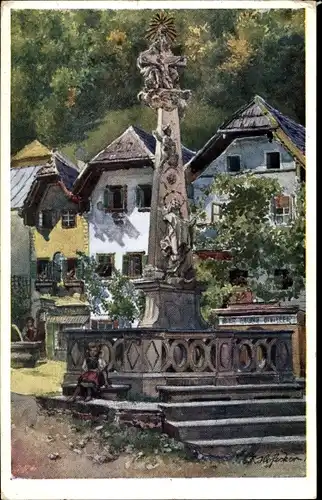 Künstler Ak Hallstatt in Oberösterreich, Marktplatz, BKWI 929-4