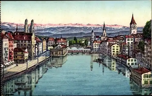 Ak Zürich Stadt Schweiz, Teilansicht der Stadt, Alpen