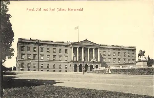 Ak Kristiania Christiania Oslo Norwegen, Kongl. Slot met Karl Johans Monumentet