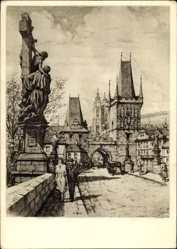 Künstler Ak Simon, T. F., Praha Prag Tschechien, Karlsbrücke, Hl. Luitgarda