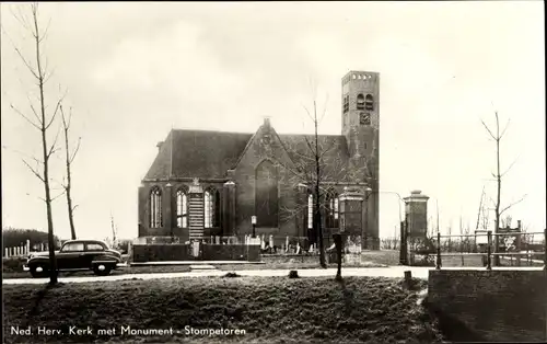 Ak Stompetoren Nordholland, Ned. Herv. Kerk met Monument